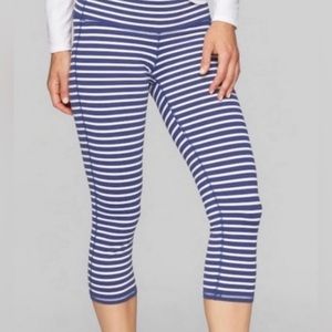 Athleta Striped Chaturanga Capri Leggings in Blue size small